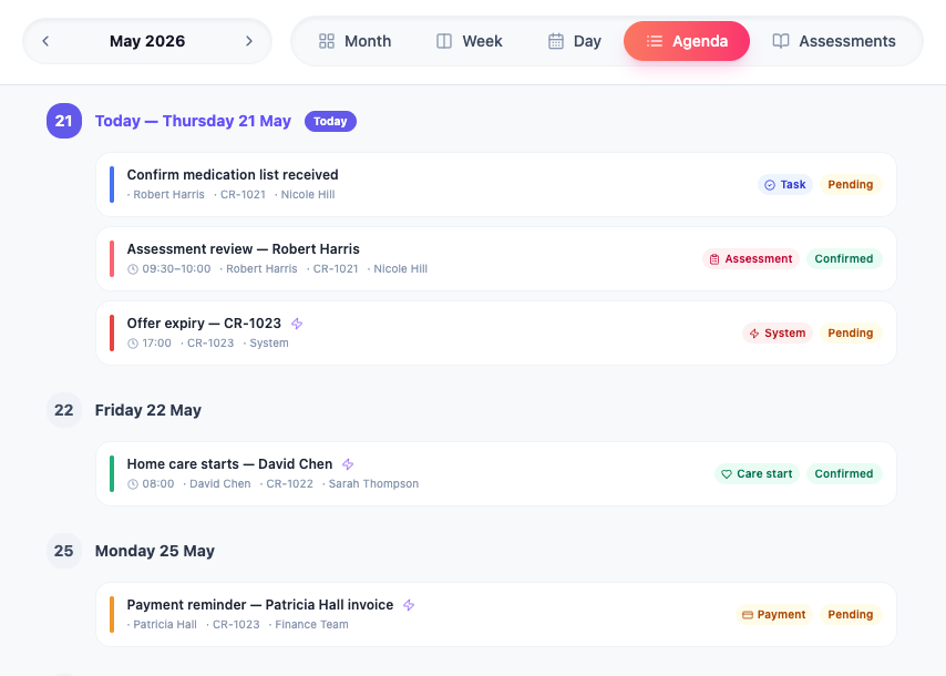 Agenda crm pairly